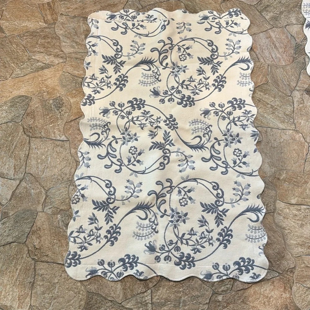 Shams Pillowcases Blue and White Floral Scroll King Size Shams Scalloped Pair